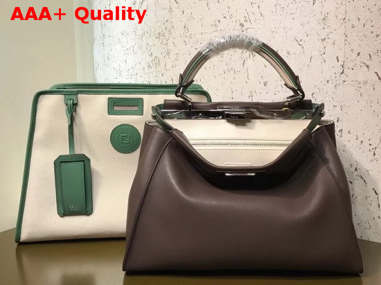 Fendi Peekaboo Defender Brown Leather Bag with White Cover Replica