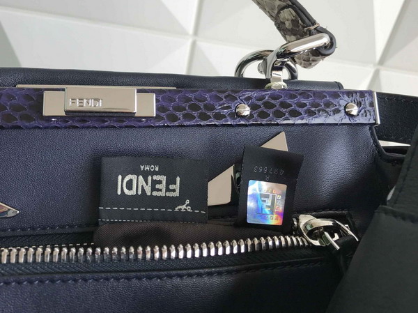 Fendi Peekaboo Handbag Navy Blue Calfskin For Sale