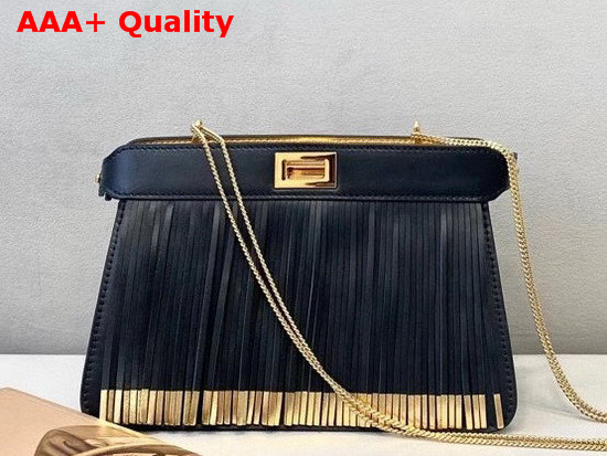 Fendi Peekaboo I See U Pochette Black Leather Bag with Fringes Replica