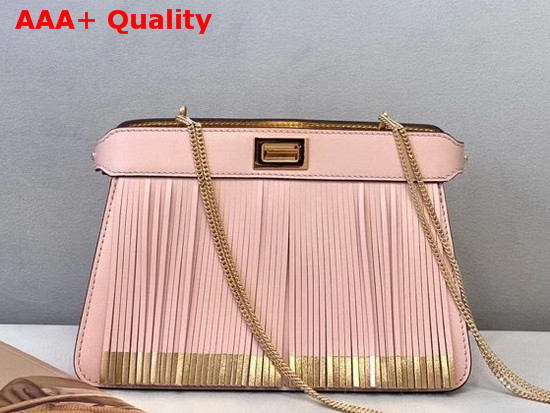 Fendi Peekaboo I See U Pochette Pink Leather Bag with Fringes Replica