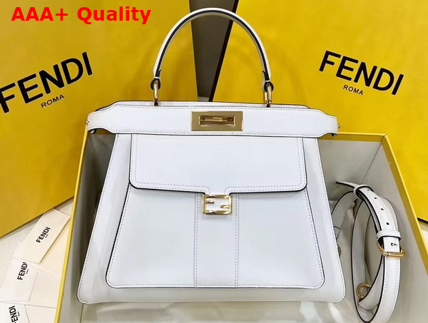 Fendi Peekaboo ISeeU Medium Handbag in White Leather with Pocket Replica