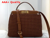 Fendi Peekaboo Iconic Medium Brown Leather Interlace Bag Replica