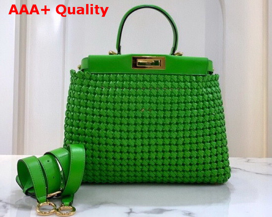 Fendi Peekaboo Iconic Medium Green Leather Interlace Bag Replica