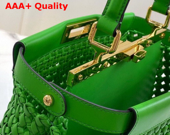 Fendi Peekaboo Iconic Medium Green Leather Interlace Bag Replica