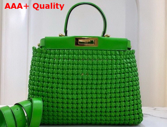 Fendi Peekaboo Iconic Medium Green Leather Interlace Bag Replica