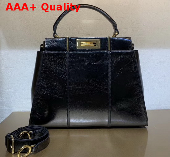 Fendi Peekaboo Iconic Medium Handbag in Black Vintage Calf Leather Replica