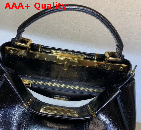 Fendi Peekaboo Iconic Medium Handbag in Black Vintage Calf Leather Replica