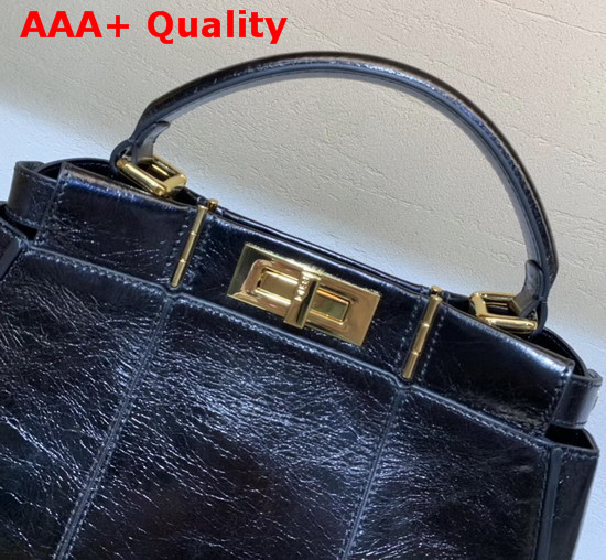 Fendi Peekaboo Iconic Medium Handbag in Black Vintage Calf Leather Replica