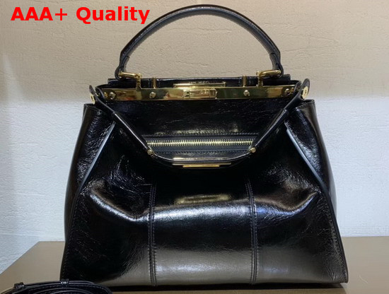 Fendi Peekaboo Iconic Medium Handbag in Black Vintage Calf Leather Replica