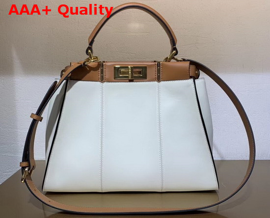 Fendi Peekaboo Iconic Medium Handbag in White and Brown Calfskin Replica