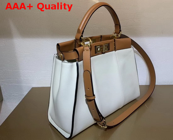 Fendi Peekaboo Iconic Medium Handbag in White and Brown Calfskin Replica