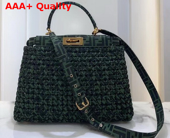 Fendi Peekaboo Iconic Medium Jacquard Fabric Interlace Bag in Green Replica