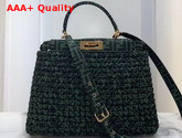 Fendi Peekaboo Iconic Medium Jacquard Fabric Interlace Bag in Green Replica