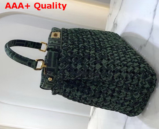 Fendi Peekaboo Iconic Medium Jacquard Fabric Interlace Bag in Green Replica