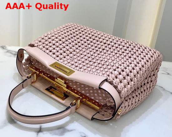 Fendi Peekaboo Iconic Medium Pink Leather Interlace Bag Replica