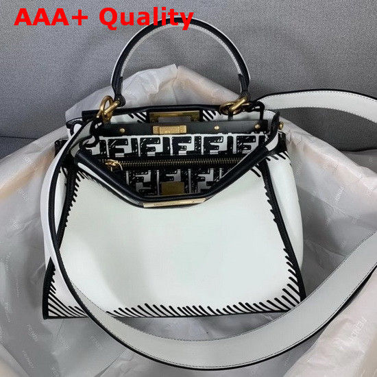 Fendi Peekaboo Iconic Medium White Leather FF Print Bag Replica