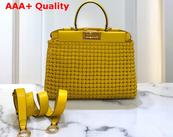 Fendi Peekaboo Iconic Medium Yellow Leather Interlace Bag Replica