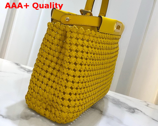 Fendi Peekaboo Iconic Medium Yellow Leather Interlace Bag Replica