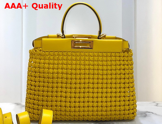 Fendi Peekaboo Iconic Medium Yellow Leather Interlace Bag Replica