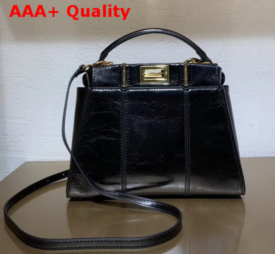 Fendi Peekaboo Iconic Mini Handbag in Black Vintage Leather Replica