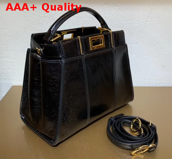 Fendi Peekaboo Iconic Mini Handbag in Black Vintage Leather Replica