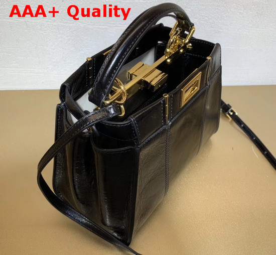 Fendi Peekaboo Iconic Mini Handbag in Black Vintage Leather Replica