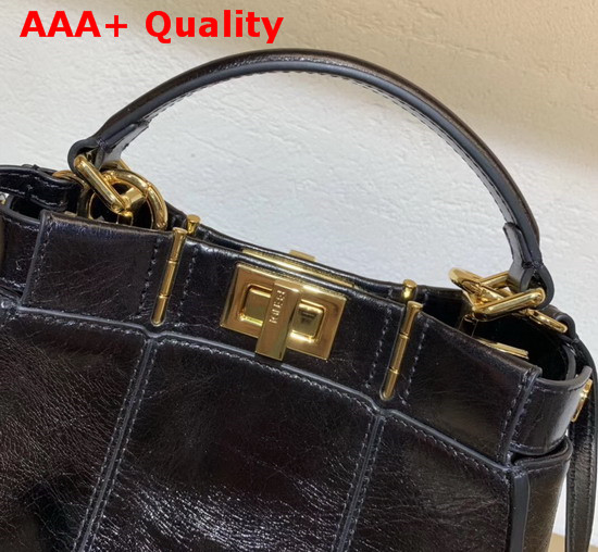 Fendi Peekaboo Iconic Mini Handbag in Black Vintage Leather Replica