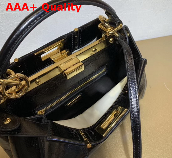 Fendi Peekaboo Iconic Mini Handbag in Black Vintage Leather Replica