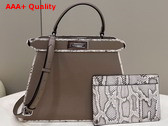 Fendi Peekaboo Iseeu Medium Bag in Dove Gray Grained Leather with Python Leather Trims Replica