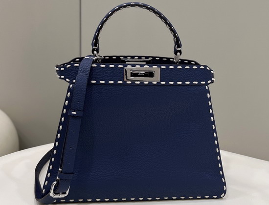 Fendi Peekaboo Iseeu Medium Blue Full Grain Leather Bag Replica