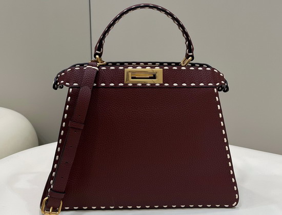 Fendi Peekaboo Iseeu Medium Burgundy Full Grain Leather Bag Replica