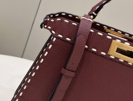 Fendi Peekaboo Iseeu Medium Burgundy Full Grain Leather Bag Replica