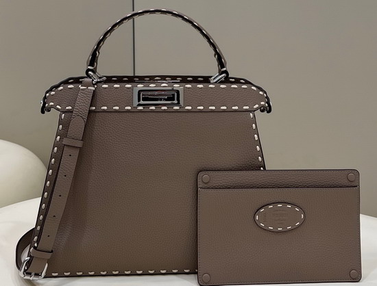 Fendi Peekaboo Iseeu Medium Gray Full Grain Leather Bag Replica