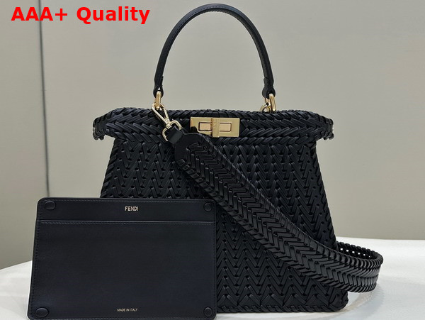 Fendi Peekaboo Iseeu Medium Handbag in Black Woven Leather Replica