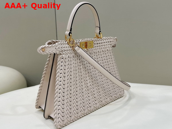 Fendi Peekaboo Iseeu Medium Handbag in White Woven Leather Replica