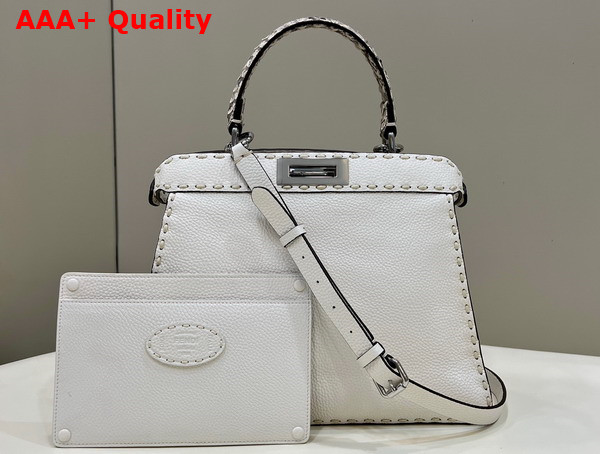 Fendi Peekaboo Iseeu Medium White Selleria Bag Romano Leather and Python Handle Replica