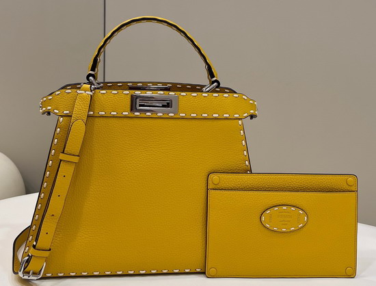 Fendi Peekaboo Iseeu Medium Yellow Full Grain Leather Bag Replica