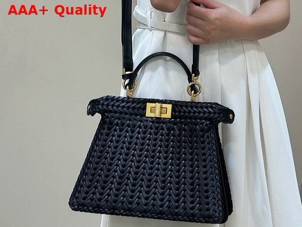 Fendi Peekaboo Iseeu Small Bag in Black Woven Leather Replica