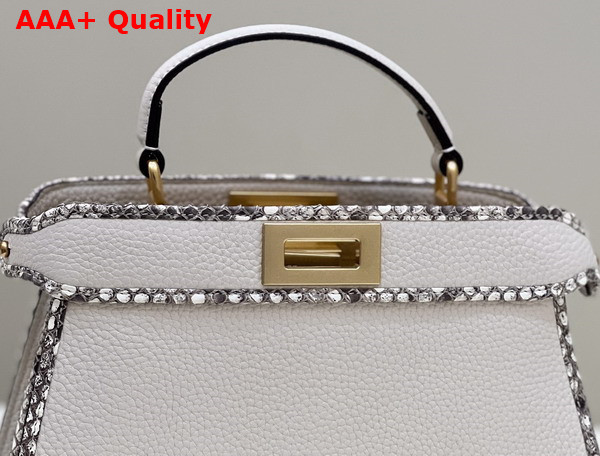 Fendi Peekaboo Iseeu Small Bag in White Grained Leather with Python Leather Trims Replica