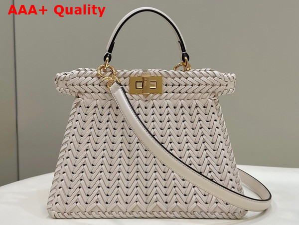 Fendi Peekaboo Iseeu Small Bag in White Woven Leather Replica