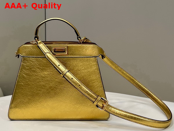 Fendi Peekaboo Iseeu Small Gold Laminated Leather Bag Replica