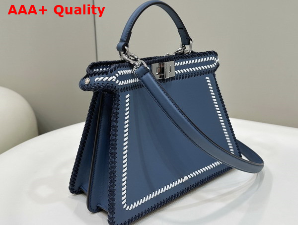 Fendi Peekaboo Iseeu Small in Blue Nappa Leather with Black and White Interlace Trims Replica