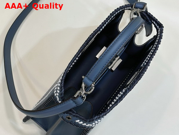 Fendi Peekaboo Iseeu Small in Blue Nappa Leather with Black and White Interlace Trims Replica