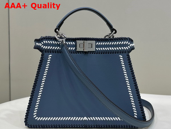 Fendi Peekaboo Iseeu Small in Blue Nappa Leather with Black and White Interlace Trims Replica