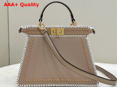 Fendi Peekaboo Iseeu Small in Dove Gray Nappa Leather with White and Beige Interlace Trims Replica