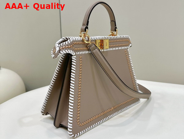 Fendi Peekaboo Iseeu Small in Dove Gray Nappa Leather with White and Beige Interlace Trims Replica