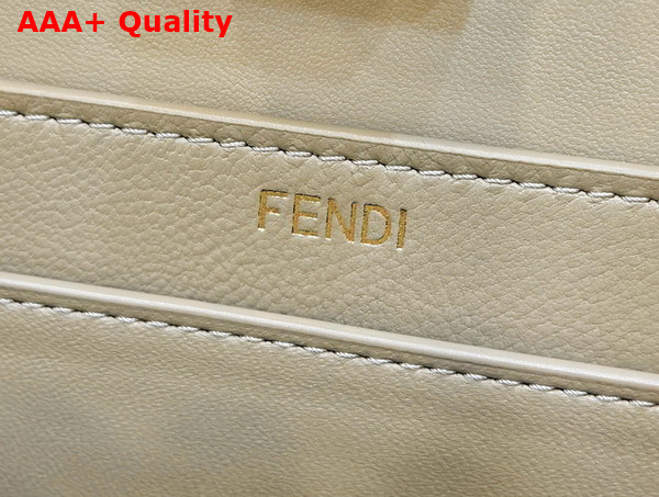 Fendi Peekaboo Iseeu Small in Dove Gray Nappa Leather with White and Beige Interlace Trims Replica