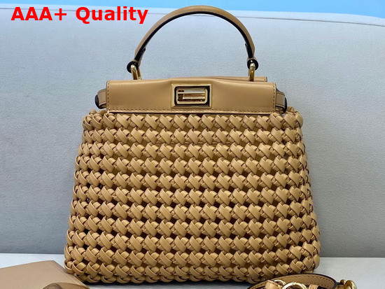 Fendi Peekaboo Mini Beige Braided Leather Bag Replica