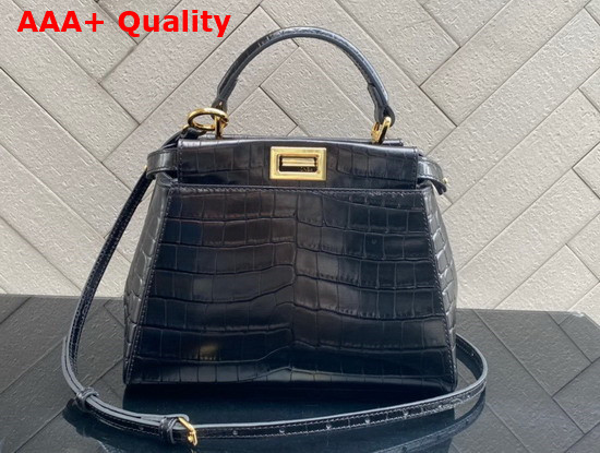 Fendi Peekaboo Mini Black Crocodile Handbag Replica