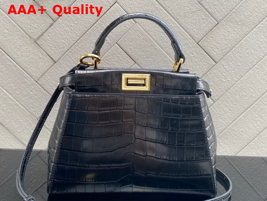 Fendi Peekaboo Mini Black Crocodile Handbag Replica